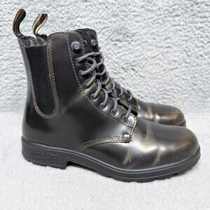 Blundstone Lace Up Gore Womens Size 8 Ankle Boots Black Gold Brush Leather